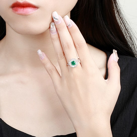 14k Gold 1.52 Ctw Vivid Green Natural Emerald & Diamond Ring - 4