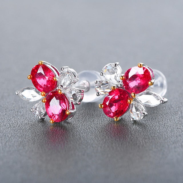 14k Gold 3.01 Ctw Natural Ruby & Diamond Earrings - 2