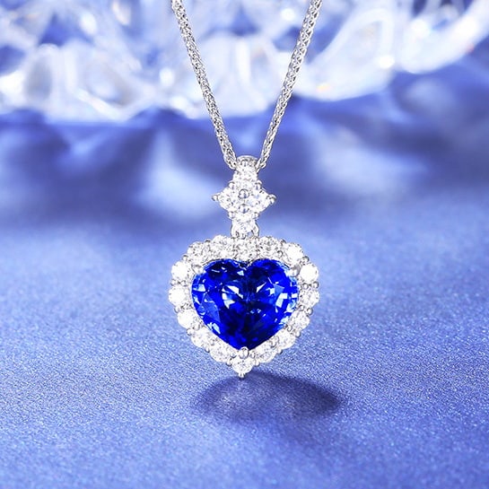 14k Gold 2.45 Ctw Natural Sapphire & Diamond Pendant( Without Chain ): Ref:230978131 // gold content:14k gold // main gemstone:sapphire // shape:heart // carat weight:2. 01ct // color:royal blue // treatment:natural // // adjacent gemstone 2 : diamond // number of