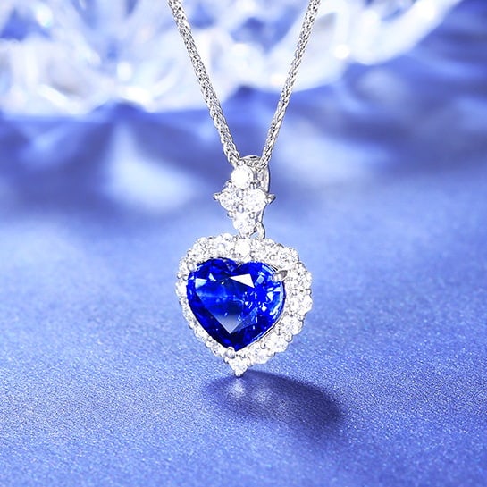 14k Gold 2.45 Ctw Natural Sapphire & Diamond Pendant( Without Chain ) - 2