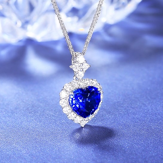 14k Gold 2.45 Ctw Natural Sapphire & Diamond Pendant( Without Chain ) - 3