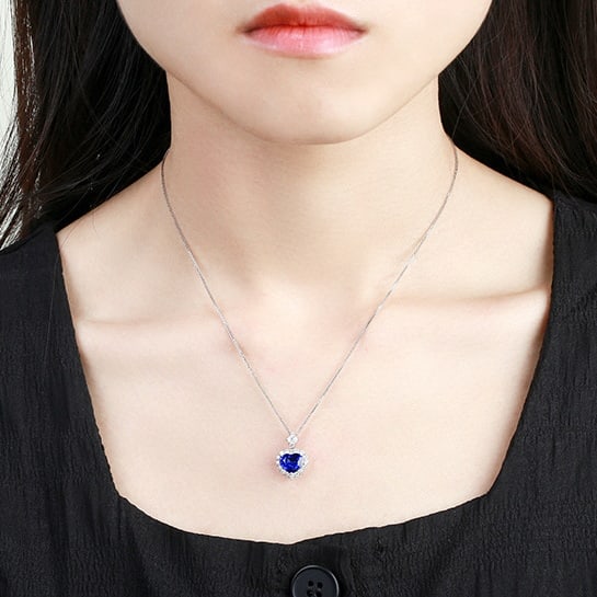 14k Gold 2.45 Ctw Natural Sapphire & Diamond Pendant( Without Chain ) - 5
