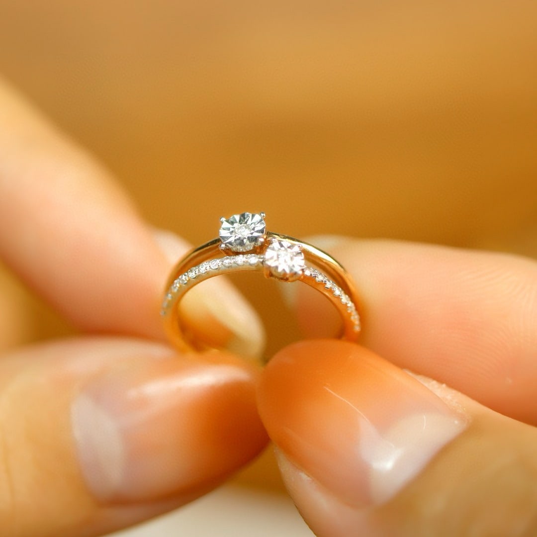 14k Gold 0.10 Ct Natural H Diamond Ring - 2