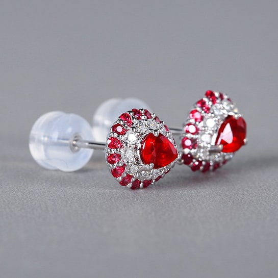 14k Gold 1.15 Ctw Natural Ruby & Diamond Earrings - 2