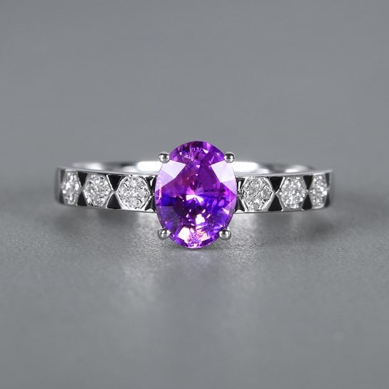 14k Gold 1.39 Ctw Natural Sapphire & Diamond Ring: Ref:230978164 // gold content:14k gold // ring size:7. 25us // // main gemstone:sapphire // shape:oval // carat weight:1. 32ct // color:purple // treatment:natural // // adjacent gemstone 2 : diamond