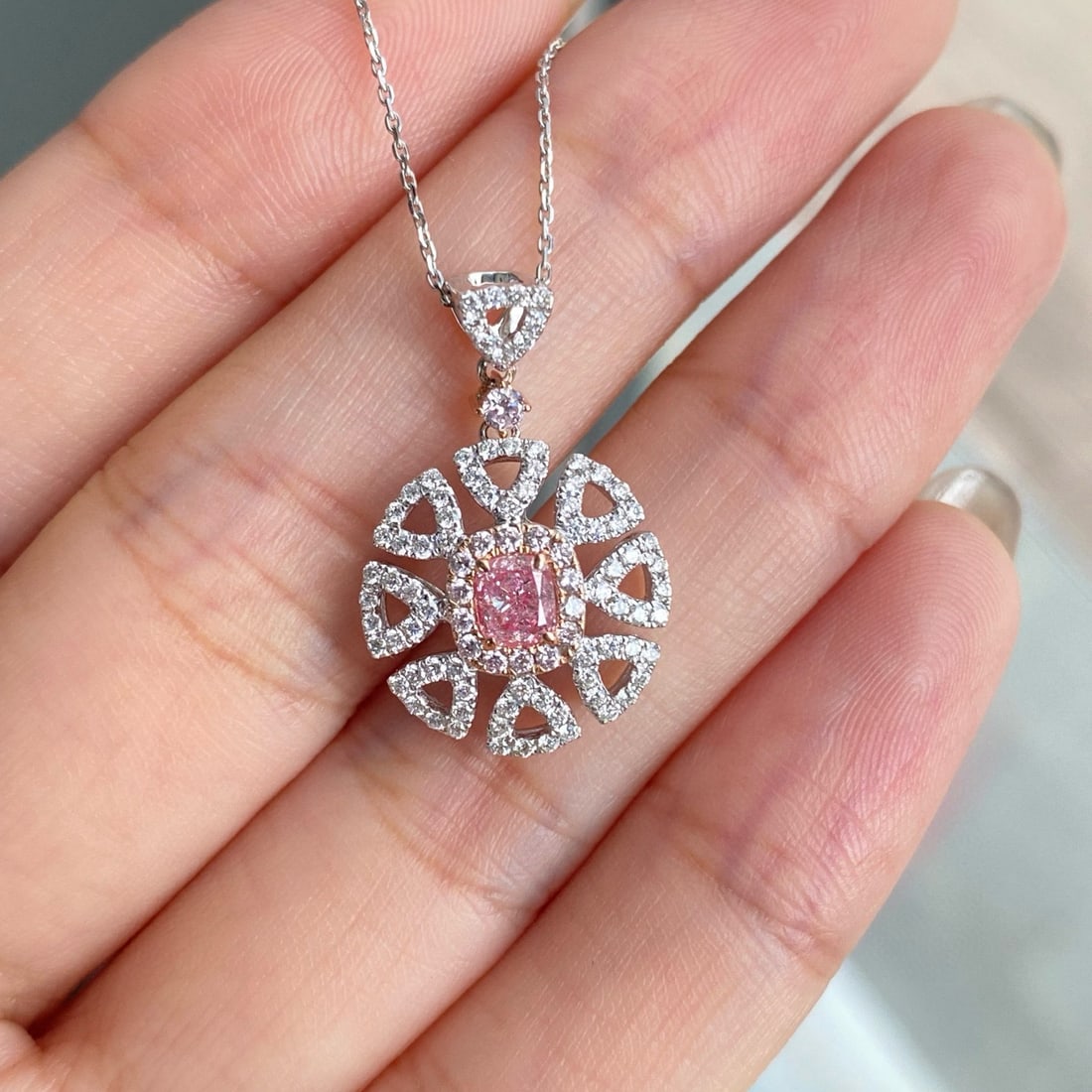 Gia Certified 14k Gold 0.86 Ctw Natural Pink Diamond & Diamond Necklace: Ref:230978173 // gold content:14k gold // main gemstone:pink diamond // certified:gia // shape:cushion // carat weight:0. 34ct // clarity grade:vs2 // color:pink // treatment:natural //