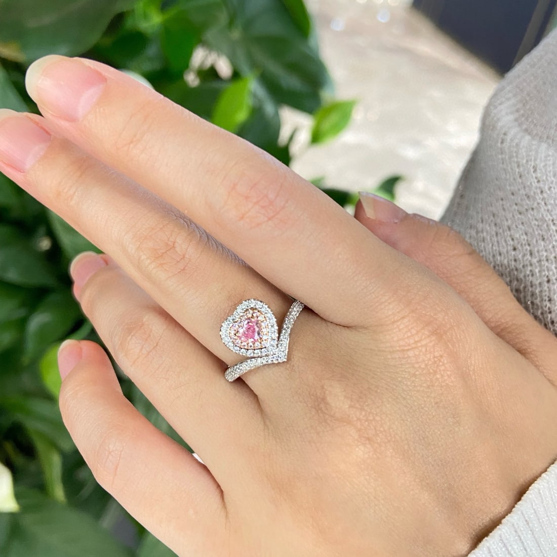 Gia Certified 14k Gold 0.57 Ctw Natural Pink Diamond & Diamond Ring - 2