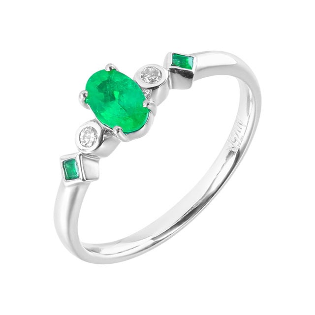 14k Gold 0.54 Ctw Vivid Green Natural Emerald & Diamond Ring - 5