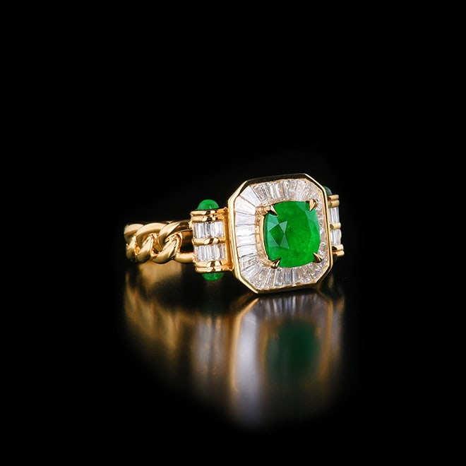 14k Gold 1.61 Ctw Vivid Green Natural Emerald & Diamond Ring - 2