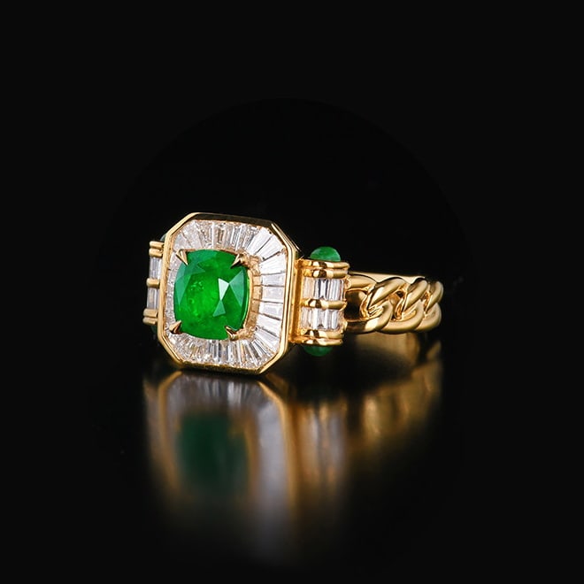 14k Gold 1.61 Ctw Vivid Green Natural Emerald & Diamond Ring - 5