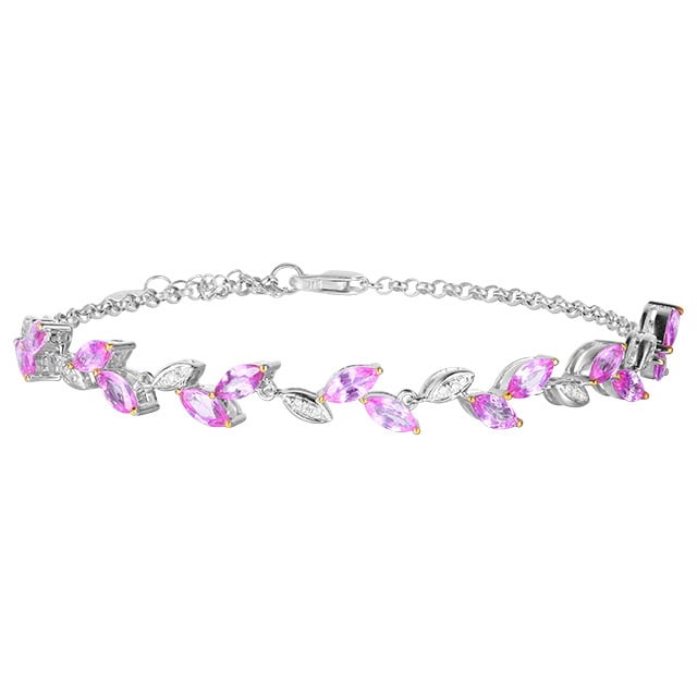 14k Gold 2.81 Ctw Natural Sapphire & Diamond Bracelet - 5