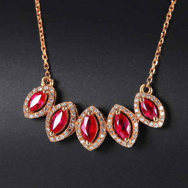 14k Gold 1.44 Ctw Natural Ruby & Diamond Necklace - 2