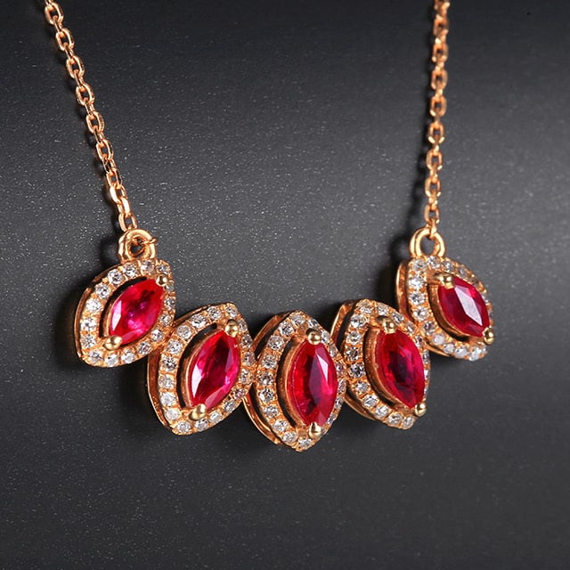 14k Gold 1.44 Ctw Natural Ruby & Diamond Necklace - 3