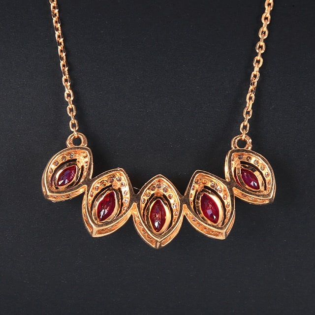 14k Gold 1.44 Ctw Natural Ruby & Diamond Necklace - 4