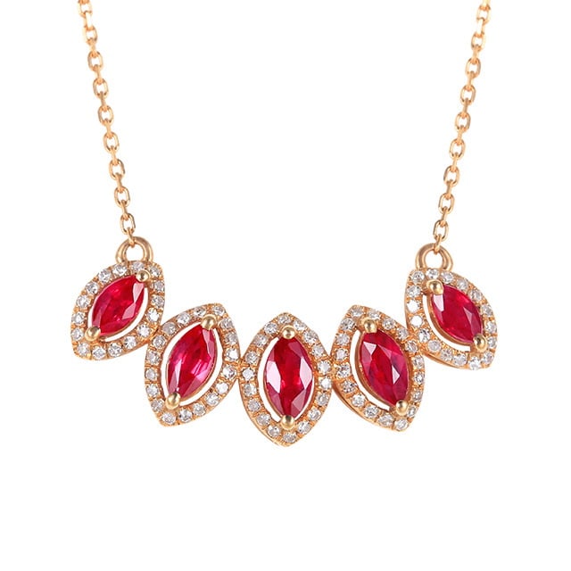 14k Gold 1.44 Ctw Natural Ruby & Diamond Necklace - 5
