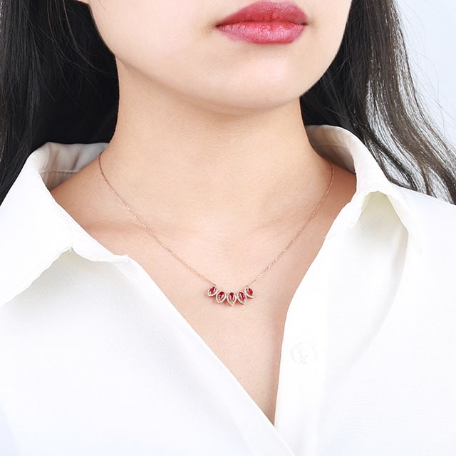 14k Gold 1.44 Ctw Natural Ruby & Diamond Necklace - 6