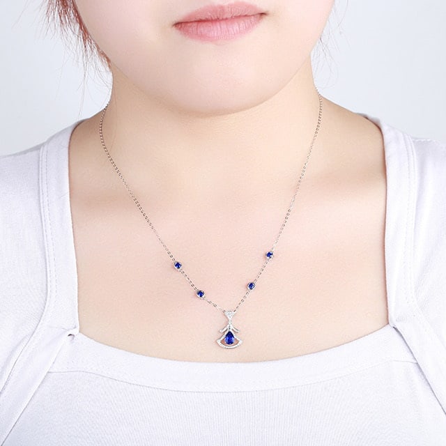 14k Gold 1.83 Ctw Natural Sapphire & Diamond Necklace - 5