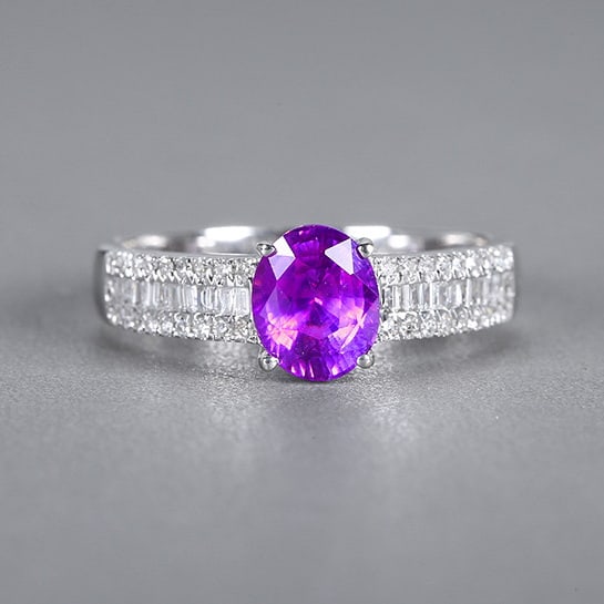 14k Gold 1.99 Ctw Natural Sapphire & Diamond Ring: Ref:230978206 // gold content:14k gold // ring size:7. 25us // // main gemstone:sapphire // shape:oval // carat weight:1. 62ct // color:purple // treatment:natural // // adjacent gemstone 2 : diamond