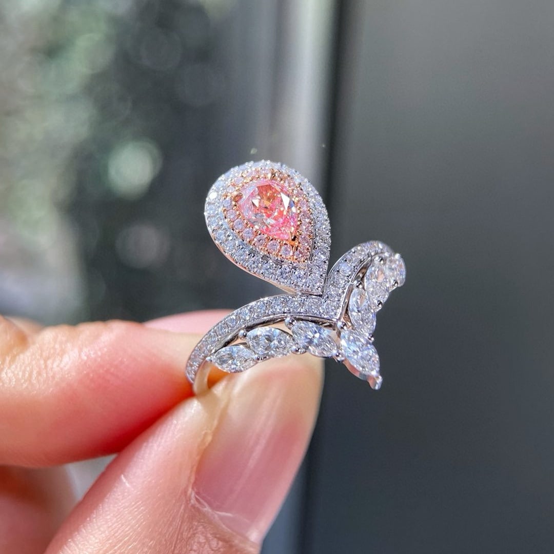 Gia Certified 14k Gold 0.99 Ctw Natural Pink Diamond & Diamond Ring - 2