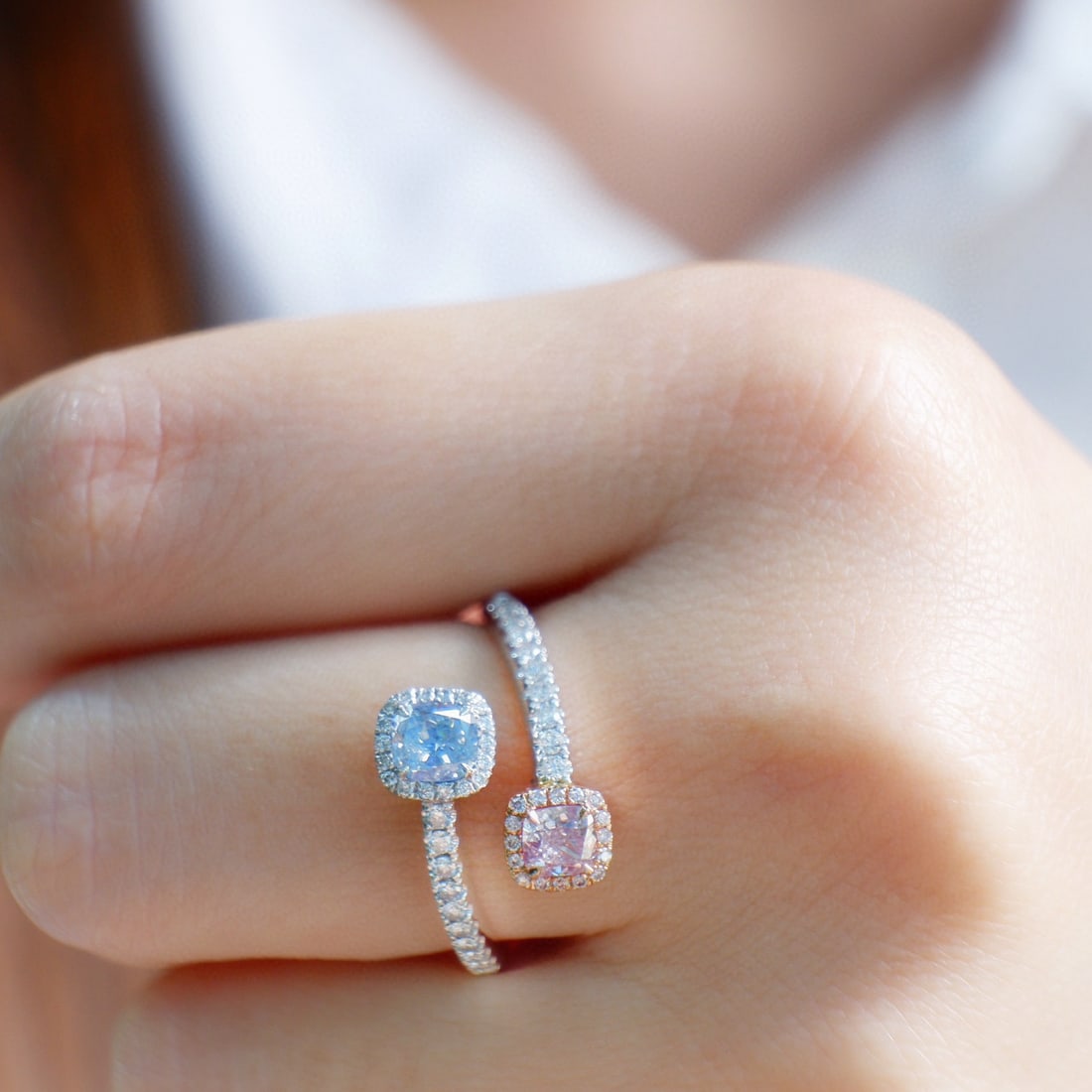 Gia Certified 14k Gold 0.70 Ctw Natural Blue Diamond & Pink Diamond Ring - 3