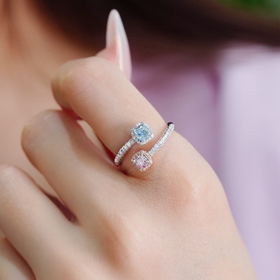 Gia Certified 14k Gold 0.70 Ctw Natural Blue Diamond & Pink Diamond Ring - 4