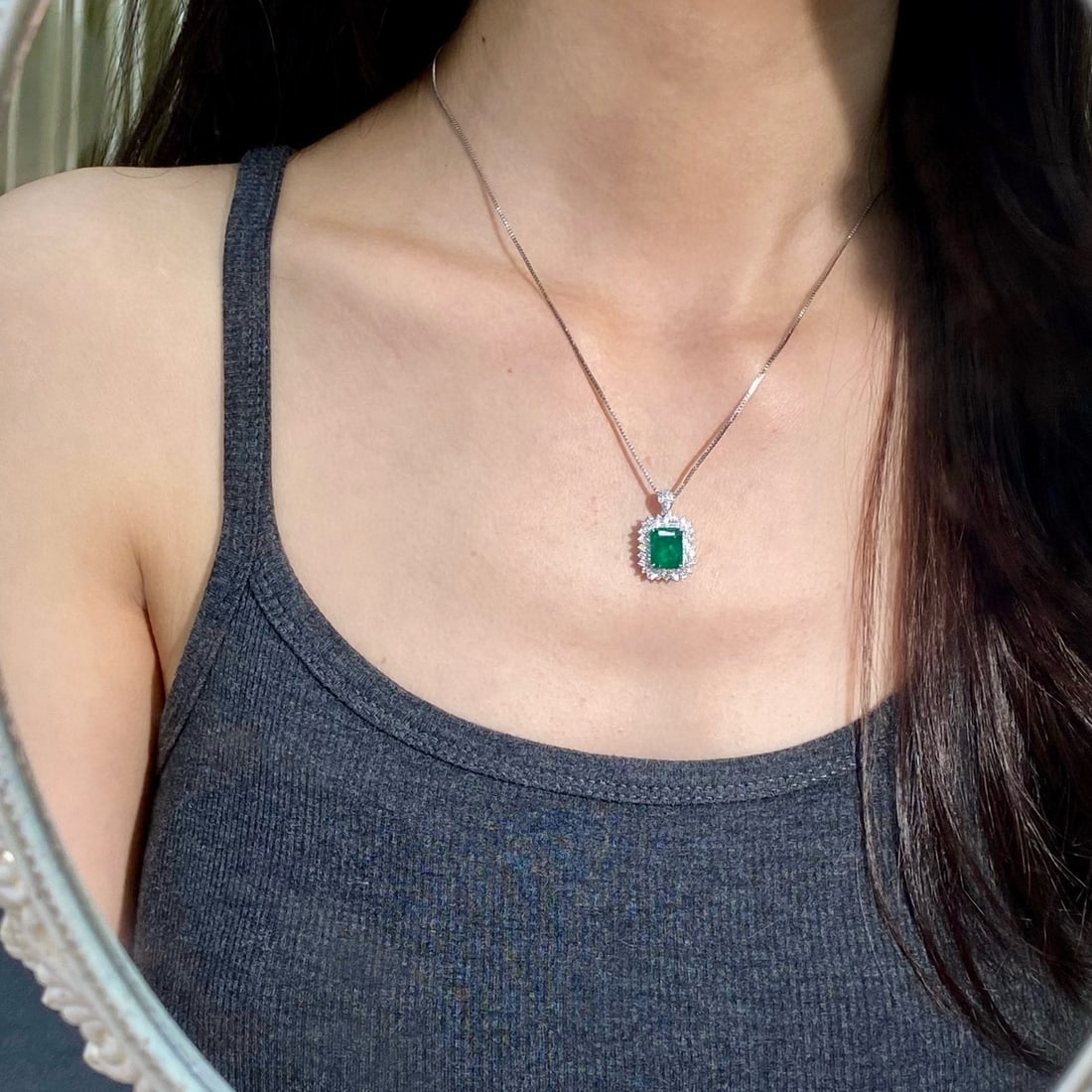 14k Gold 3.47 Ctw Vivid Green Natural Emerald & Diamond Pendant( Without Chain ) - 8