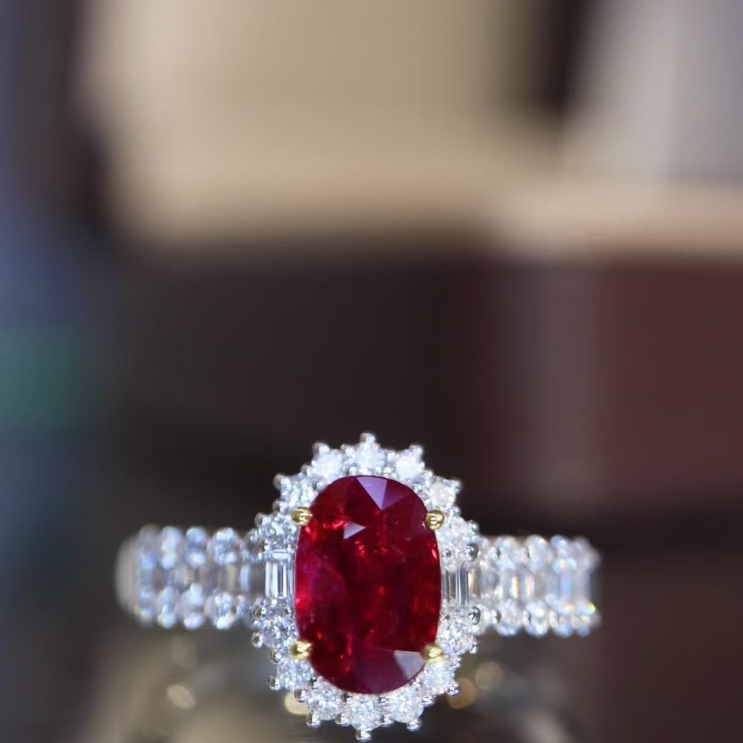 14k Gold 1.19 Ctw Natural Ruby & Diamond Ring: Ref:230978222 // gold content:14k gold // ring size:7. 25us // // main gemstone:ruby // shape:oval // carat weight:0. 85ct // color:red // treatment:natural // // adjacent gemstone 2 : diamond //