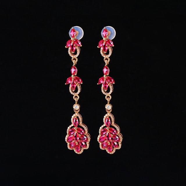 14k Gold 2.99 Ctw Natural Ruby & Diamond Earrings - 2