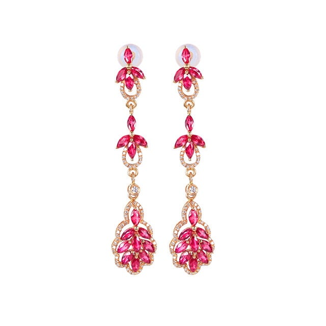14k Gold 2.99 Ctw Natural Ruby & Diamond Earrings - 4
