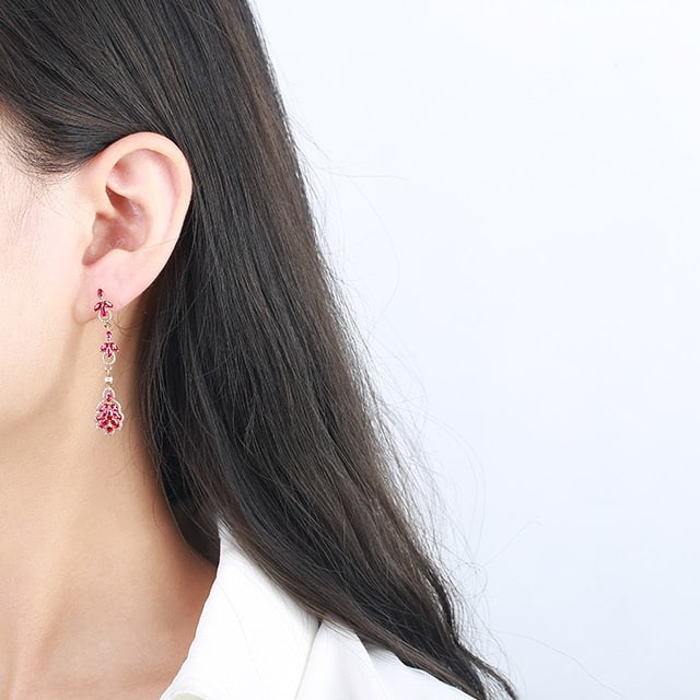 14k Gold 2.99 Ctw Natural Ruby & Diamond Earrings - 5