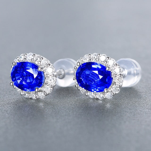 14k Gold 3.19 Ctw Natural Sapphire & Diamond Earrings - 2