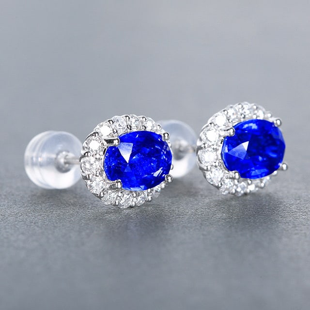14k Gold 3.19 Ctw Natural Sapphire & Diamond Earrings - 3