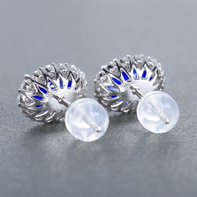 14k Gold 3.19 Ctw Natural Sapphire & Diamond Earrings - 4