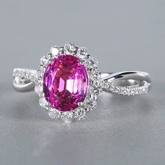 14k Gold 2.39 Ctw Natural Padparadscha Sapphire & Diamond Ring - 2