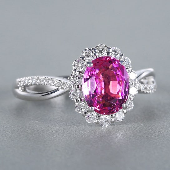 14k Gold 2.39 Ctw Natural Padparadscha Sapphire & Diamond Ring - 3