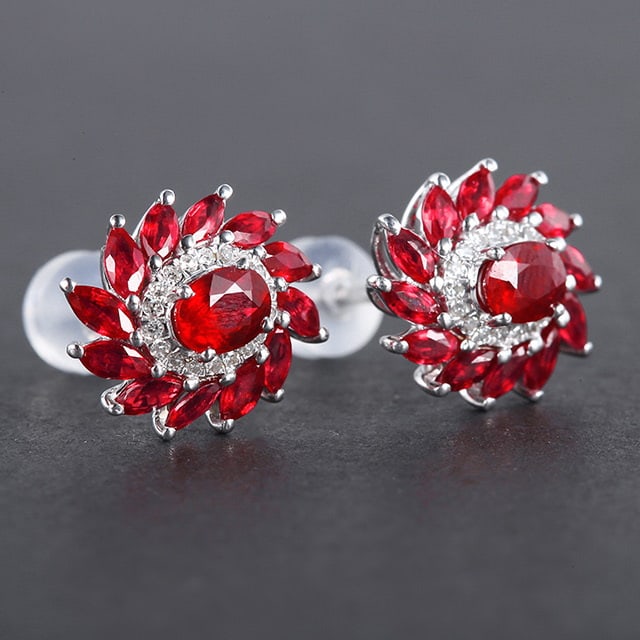14k Gold 2.05 Ctw Natural Ruby & Diamond Earrings - 2