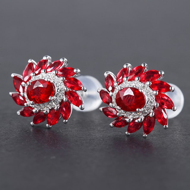 14k Gold 2.05 Ctw Natural Ruby & Diamond Earrings - 3