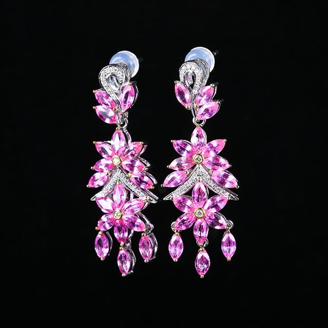 14k Gold 7.83 Ctw Natural Sapphire & Diamond Earrings - 2