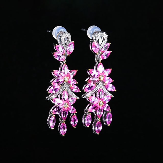 14k Gold 7.83 Ctw Natural Sapphire & Diamond Earrings - 3