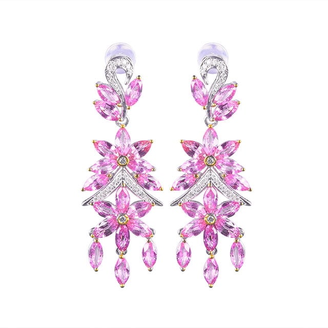 14k Gold 7.83 Ctw Natural Sapphire & Diamond Earrings - 5