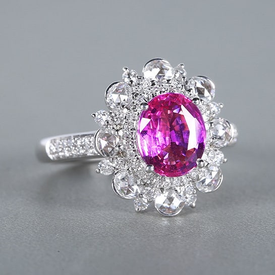 14k Gold 2.98 Ctw Natural Padparadscha Sapphire & Diamond Ring - 3