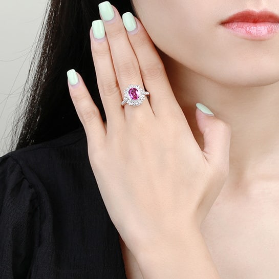 14k Gold 2.98 Ctw Natural Padparadscha Sapphire & Diamond Ring - 5