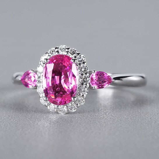 14k Gold 1.19 Ctw Natural Padparadscha Sapphire & Diamond Ring - 4
