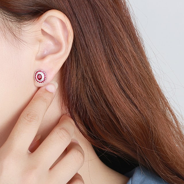 14k Gold 1.09 Ctw Natural Ruby & Diamond Earrings - 4