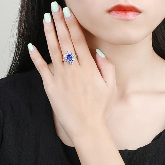 14k Gold 2.44 Ctw Natural Sapphire & Diamond Ring - 4