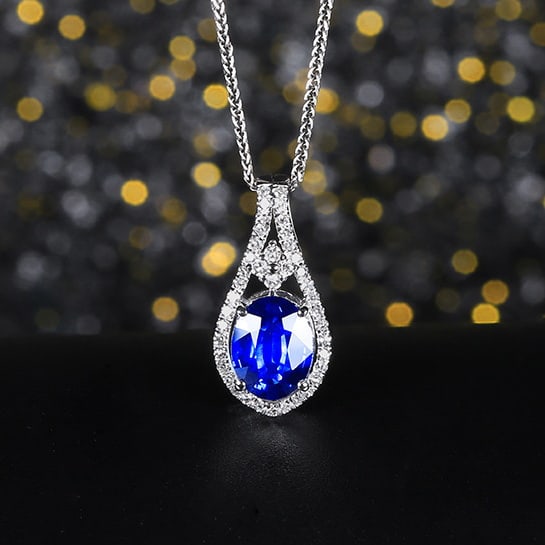 14k Gold 1.20 Ctw Natural Sapphire & Diamond Pendant( Without Chain ): Ref:230978338 // gold content:14k gold // main gemstone:sapphire // shape:oval // carat weight:1. 06ct // color:royal blue // treatment:natural // // adjacent gemstone 2 : diamond // number of