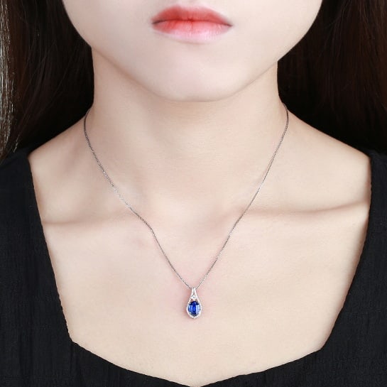 14k Gold 1.20 Ctw Natural Sapphire & Diamond Pendant( Without Chain ) - 5