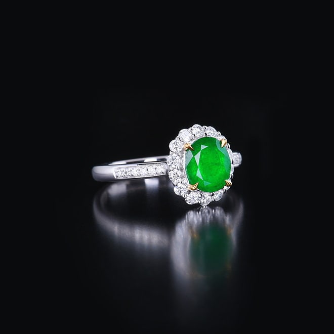14k Gold 1.47 Ctw Vivid Green Natural Emerald & Diamond Ring - 2