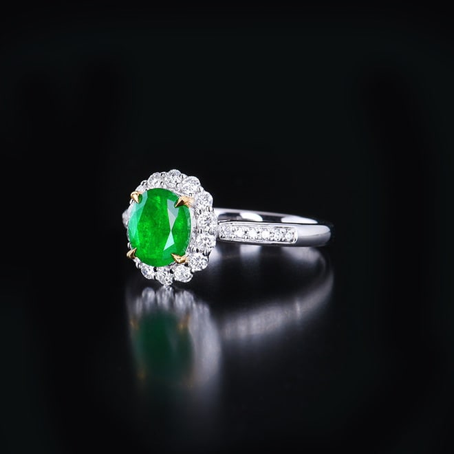 14k Gold 1.47 Ctw Vivid Green Natural Emerald & Diamond Ring - 3