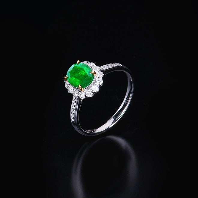 14k Gold 1.47 Ctw Vivid Green Natural Emerald & Diamond Ring - 5
